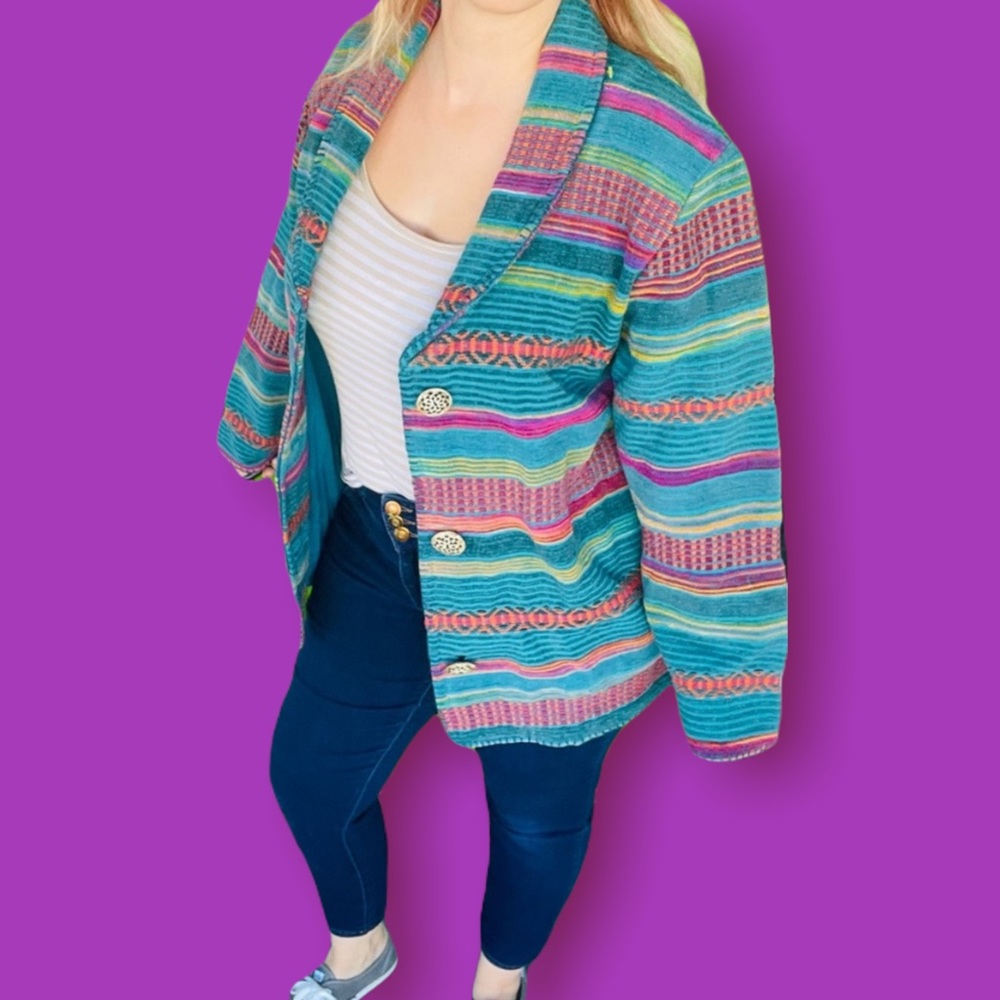 bright colorful native southwest color stripe blazer jacket